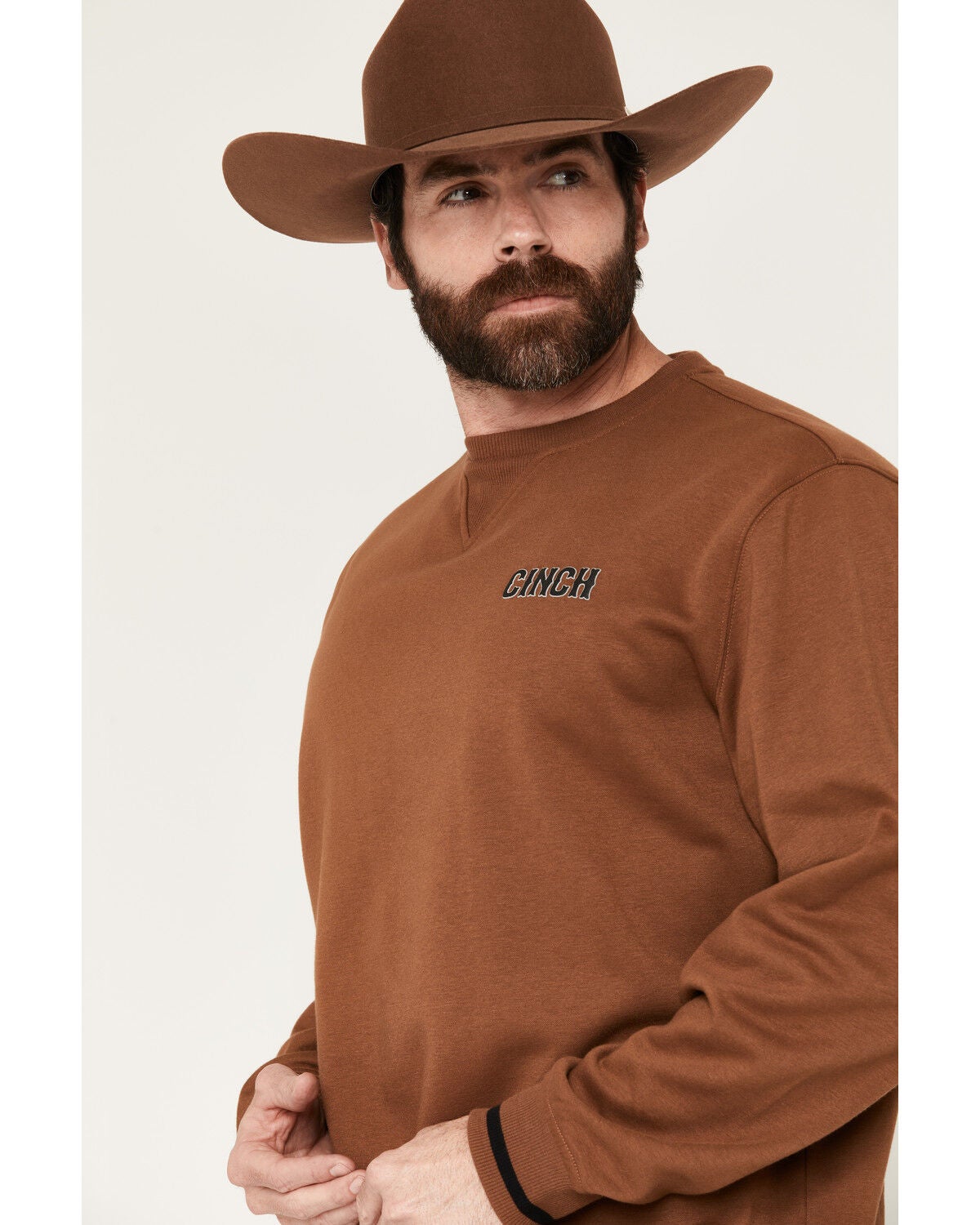 Image #2 - Cinch Men's Solid Logo Crewneck Sweatshirt, Brown, hi-res