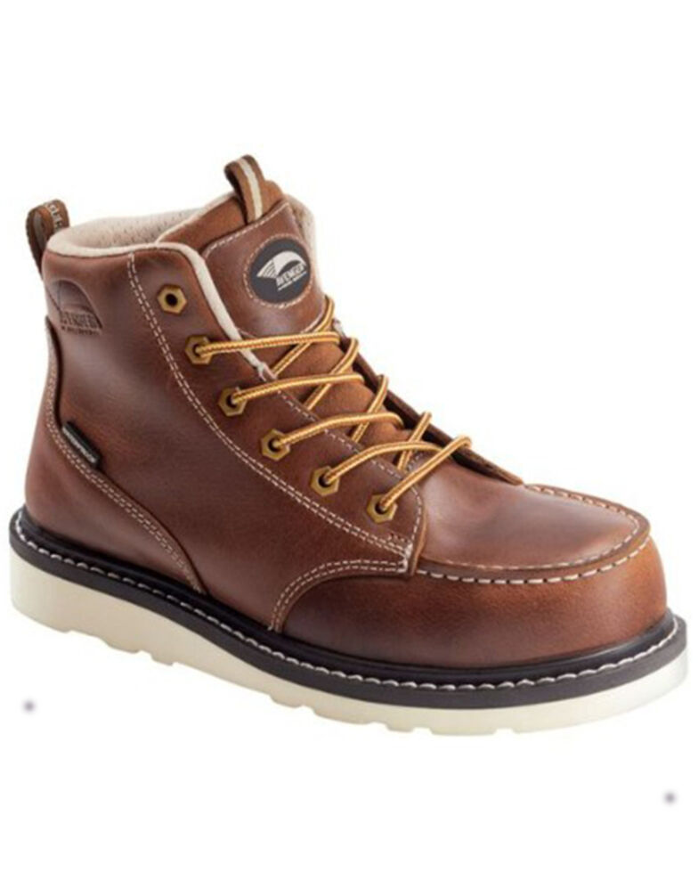 Avenger Men's Wedge 6" Mid Waterproof Lace-Up Work Boots - Carbon Nanofiber Safety Toe , Brown, hi-res