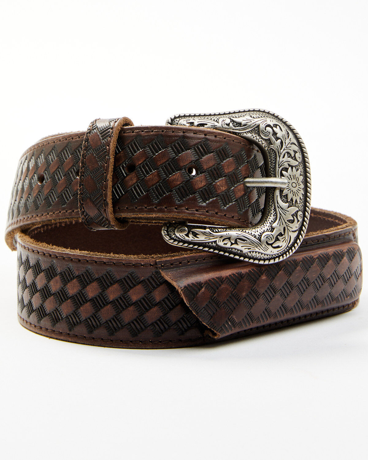 Image #1 - RANK 45® Men's Basketweave Belt with Knife Insert, Brown, hi-res