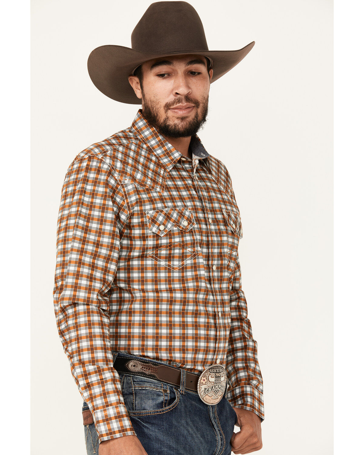 Image #2 - Cody James Men's Reverent Plaid Print Long Sleeve Snap Western Shirt - Tall, Rust Copper, hi-res