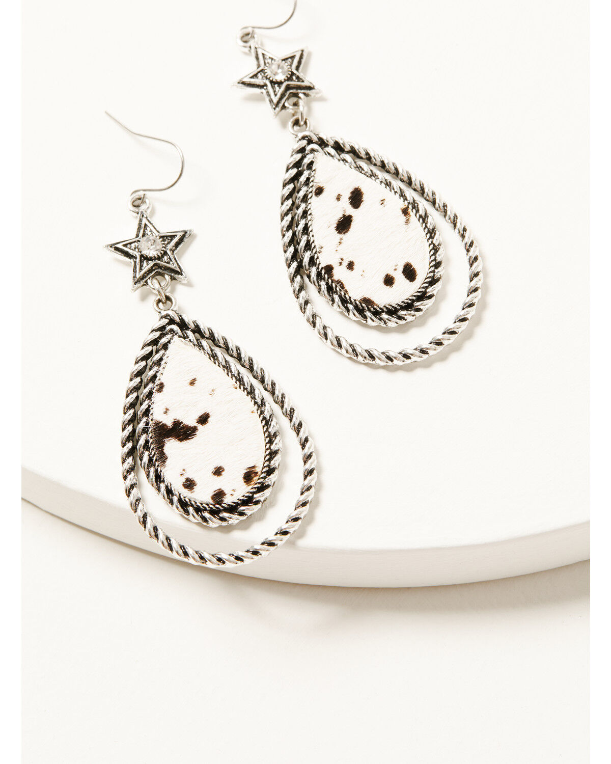 Image #1 - Shyanne Women's Cowhide Double Hoop Star Earrings, Silver, hi-res
