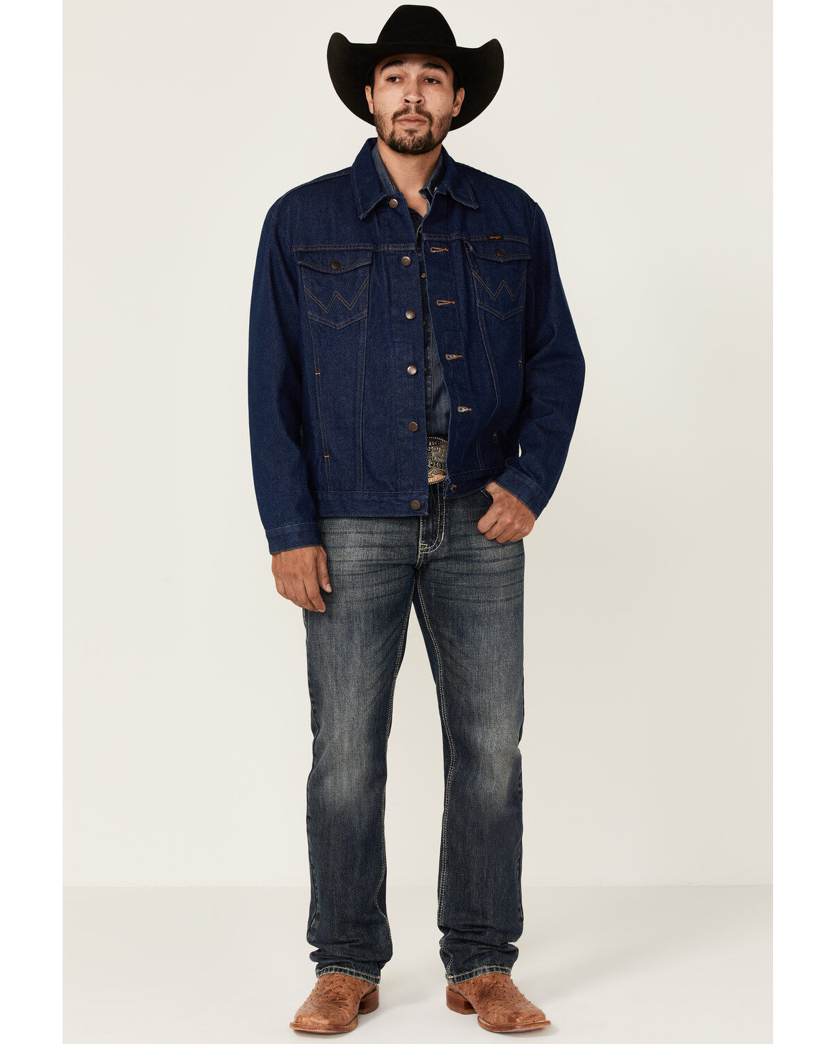 Image #2 - Wrangler Men's Unlined Denim Western Jacket - Tall, Indigo, hi-res