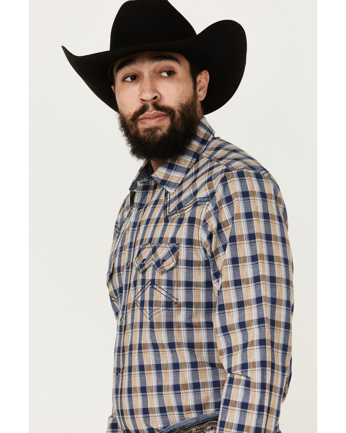 Image #2 - Cody James Men's Colt Plaid Print Long Sleeve Snap Western Shirt - Tall, Navy, hi-res