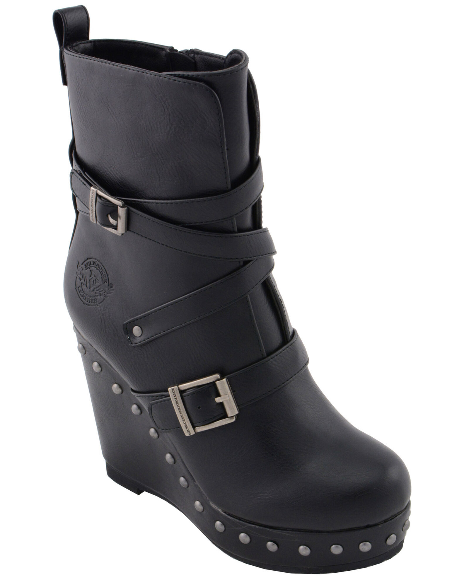 Product Name Milwaukee Leather Women s Triple Strap Wedge Boots Round Toe