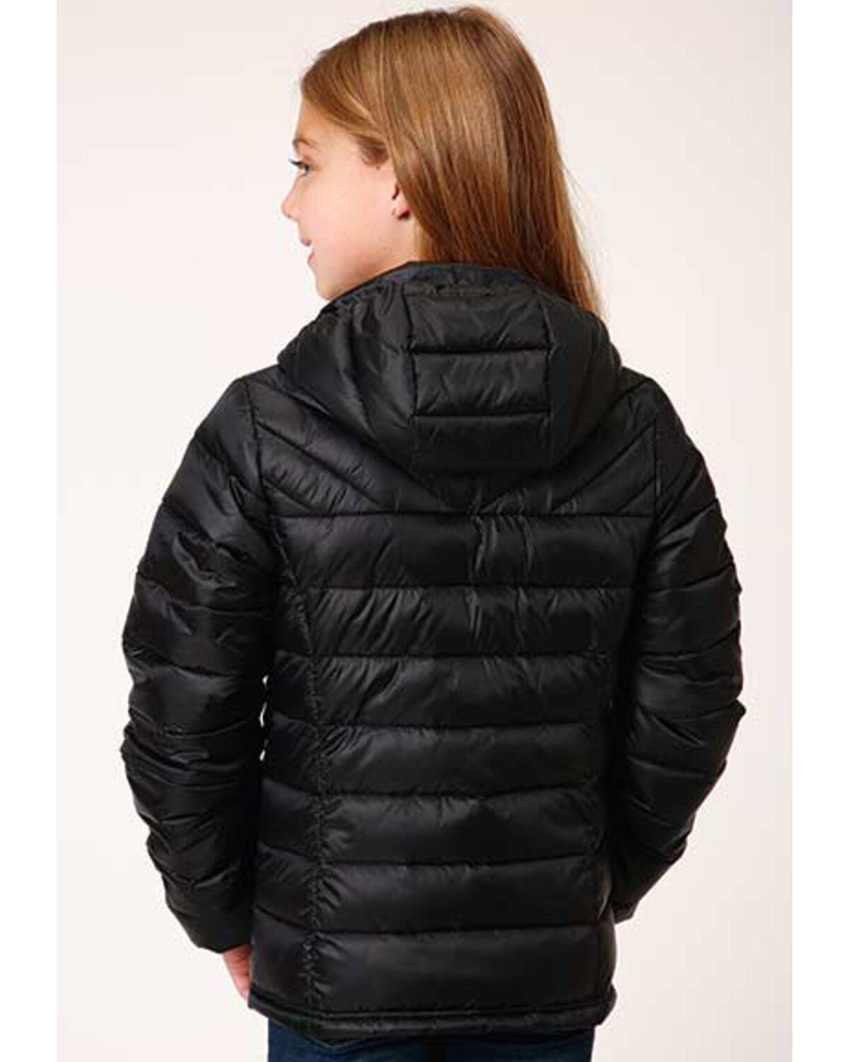 Image #2 - Roper Girls' Solid Crushable Parachute Zip-Front Hooded Nylon Jacket, Black, hi-res
