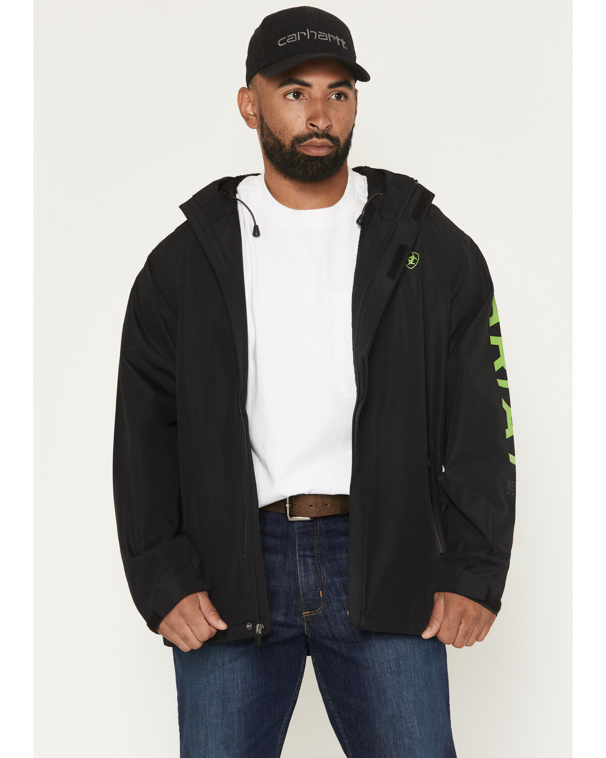 Image #2 - Ariat Men's Rebar Stormshell Logo Waterproof Jacket, Black, hi-res