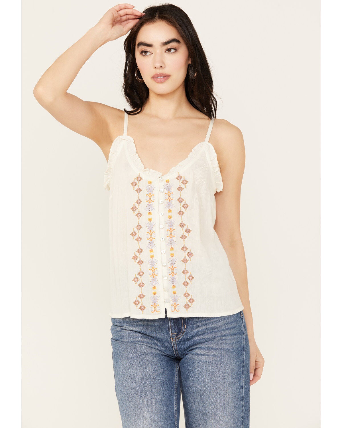 Shyanne Women's Beaded Cami, Cream, hi-res