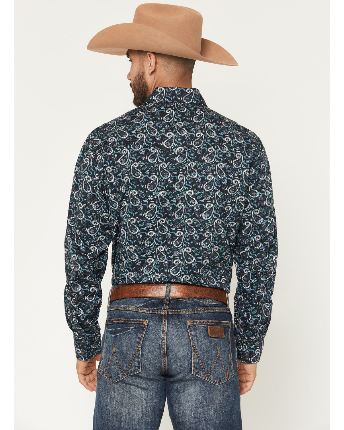 Image #4 - Wrangler Retro Men's Paisley Print Long Sleeve Snap Western Shirt, Black, hi-res