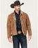 Image #1 - Cripple Creek Men's Sherpa Lined Suede Trucker Jacket, Tan, hi-res