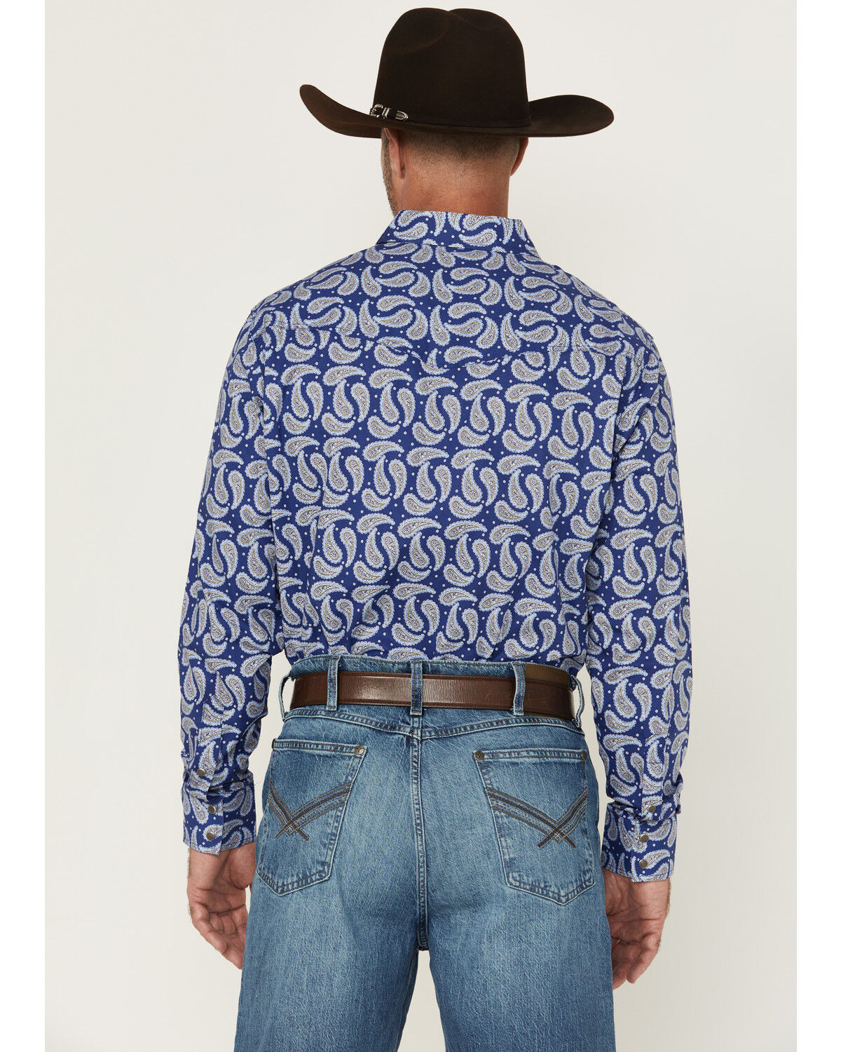 Image #4 - Wrangler 20X Men's Paisley Print Long Sleeve Snap Stretch Western Shirt, Blue, hi-res