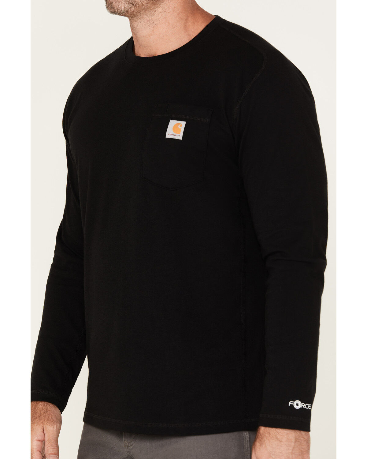 Image #3 - Carhartt Men's Force Relaxed Fit Midweight Long Sleeve Pocket T-Shir, Black, hi-res