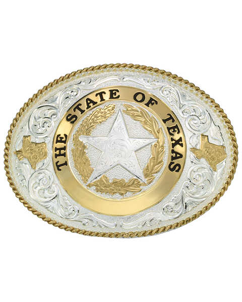 Montana Silversmiths State Of Texas Star Seal Western Buckle, Multi, hi-res