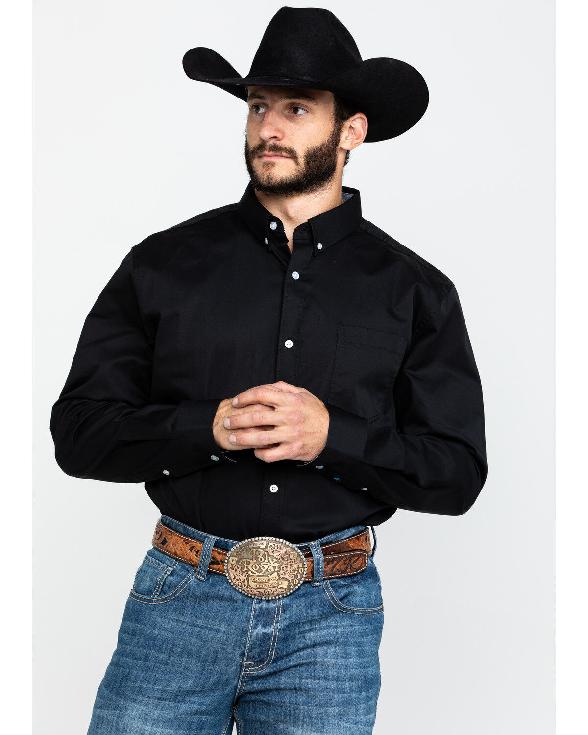 Image #1 - Cody James Core Black Solid Performance Twill Long Sleeve Western Shirt, , hi-res