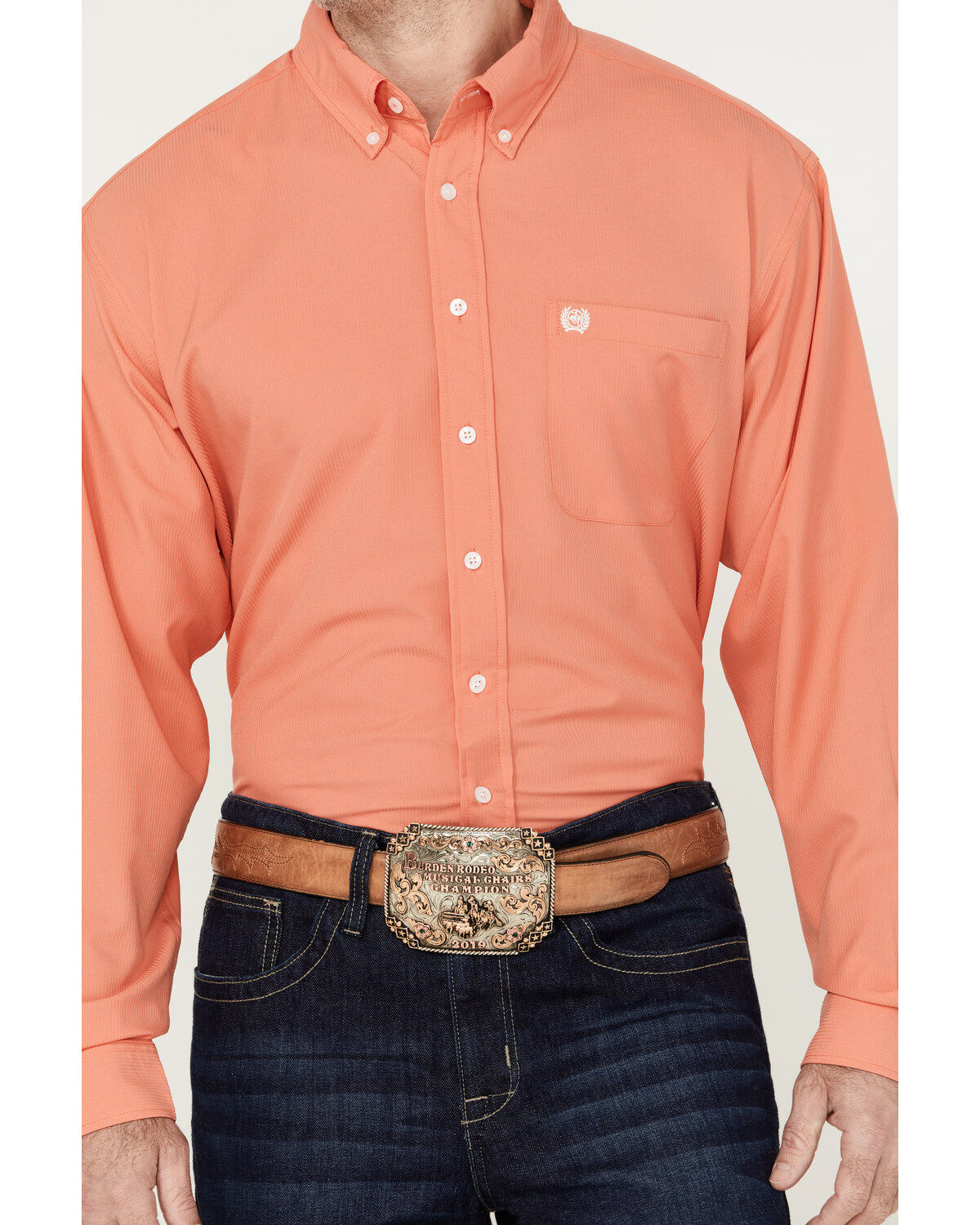 Image #3 - Cinch Men's ARENAFLEX® Solid Long Sleeve Button-Down Western Shirt, Coral, hi-res