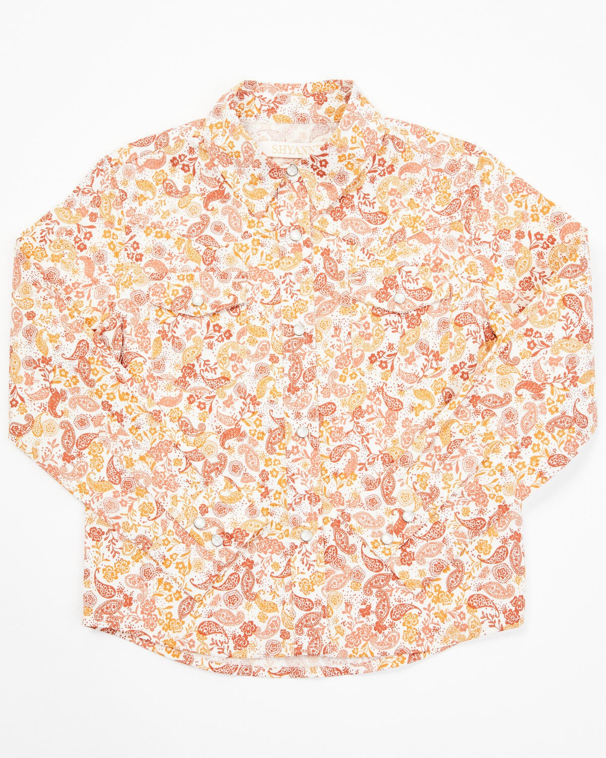 Shyanne Toddler Girls' Ash Floral Print Long Sleeve Pearl Snap Stretch Western Shirt, Gold, hi-res