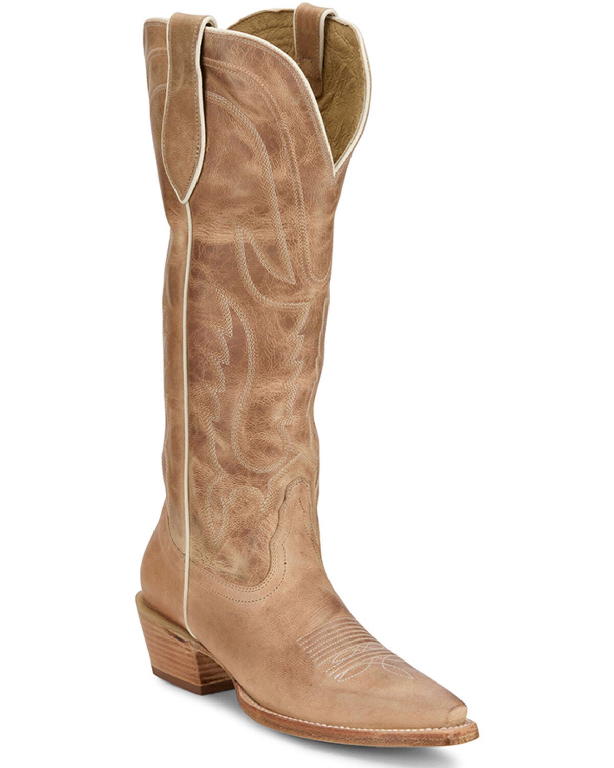 Tony Lama Women's Derby Jess Tall Western Boots - Snip Toe, Ivory, hi-res
