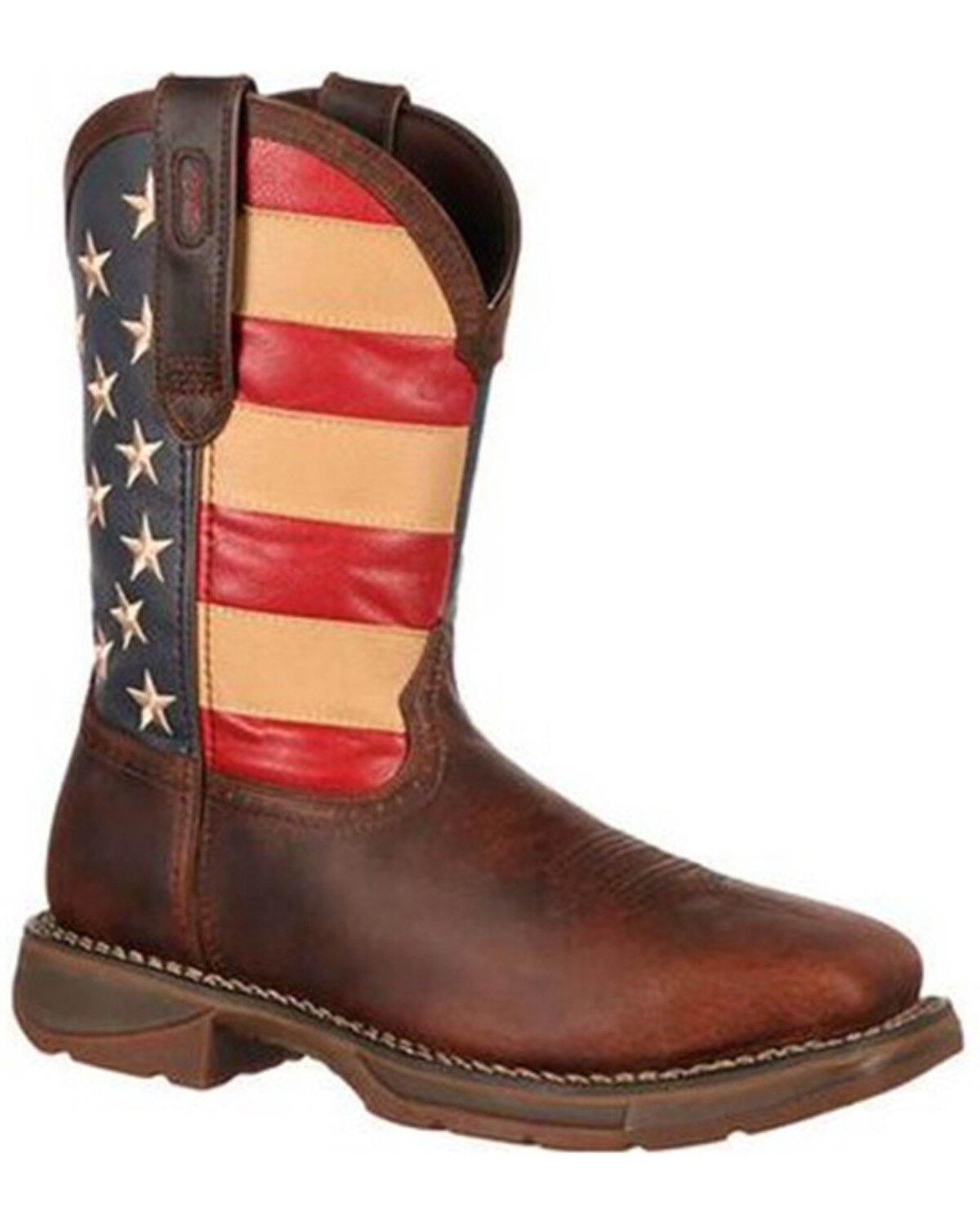 Image #1 - Rebel by Durango Men's Steel Toe American Flag Western Work Boots, Brown, hi-res