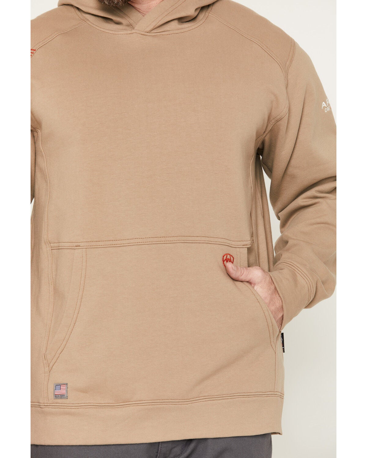 Image #3 - Ariat Men's DR Durastretch Solid Hooded Sweatshirt, Khaki, hi-res