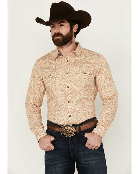 Cody James Men's Playing Field Floral Print Long Sleeve Snap Western Shirt , Tan, hi-res