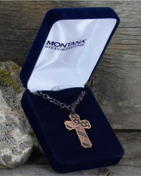 Image #4 - Montana Silversmiths Men's Nickel Faded Glory Cross Necklace , Silver, hi-res