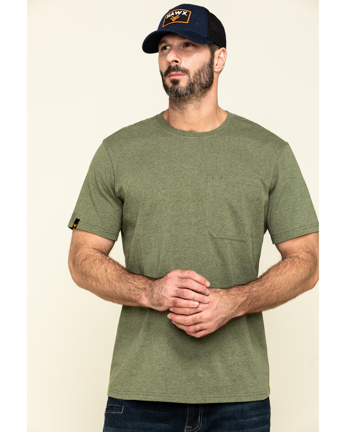 Image #1 - Hawx Men's Olive Solid Pocket Short Sleeve Work T-Shirt, , hi-res