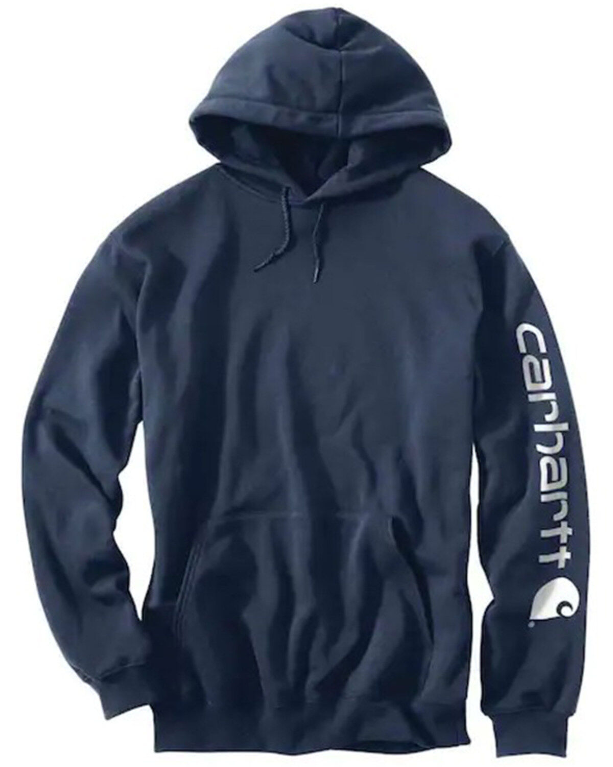 Image #1 - Carhartt Men's Loose Fit Midweight Logo Sleeve Graphic Hooded Sweatshirt, Navy, hi-res