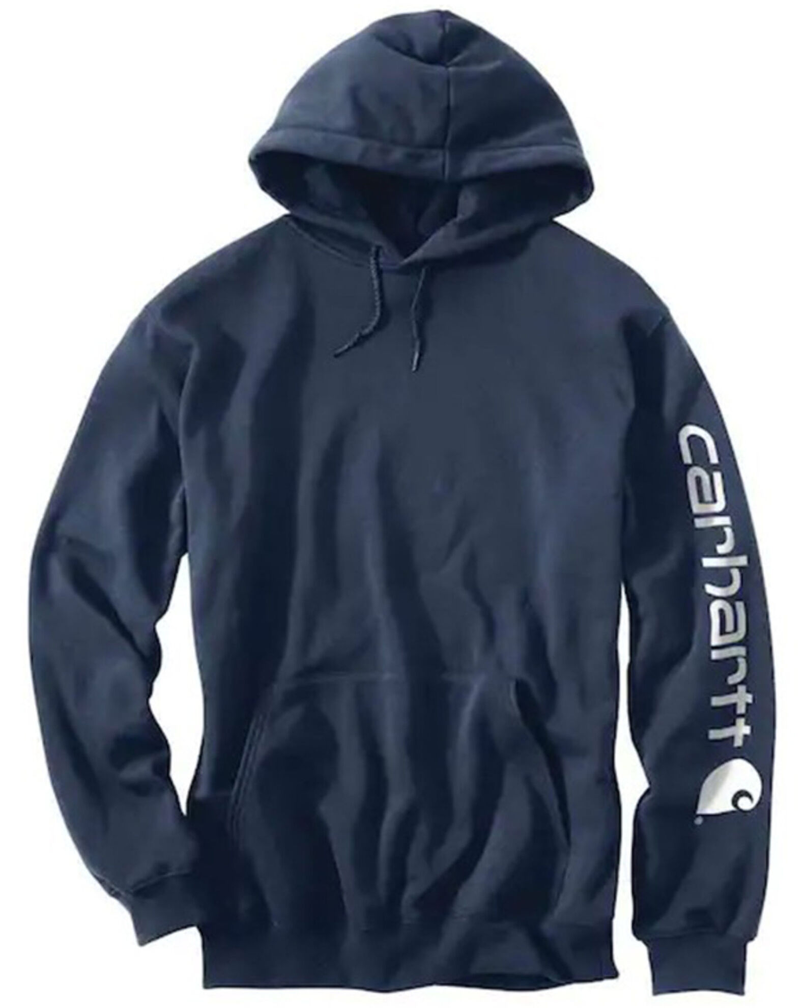 Image #1 - Carhartt Men's Loose Fit Midweight Logo Sleeve Graphic Hooded Sweatshirt, Navy, hi-res