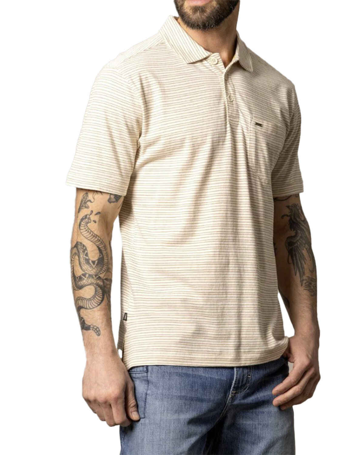 Image #2 - Kimes Ranch Men's Harlan Striped Short Sleeve Button-Down Polo Shirt, Natural, hi-res