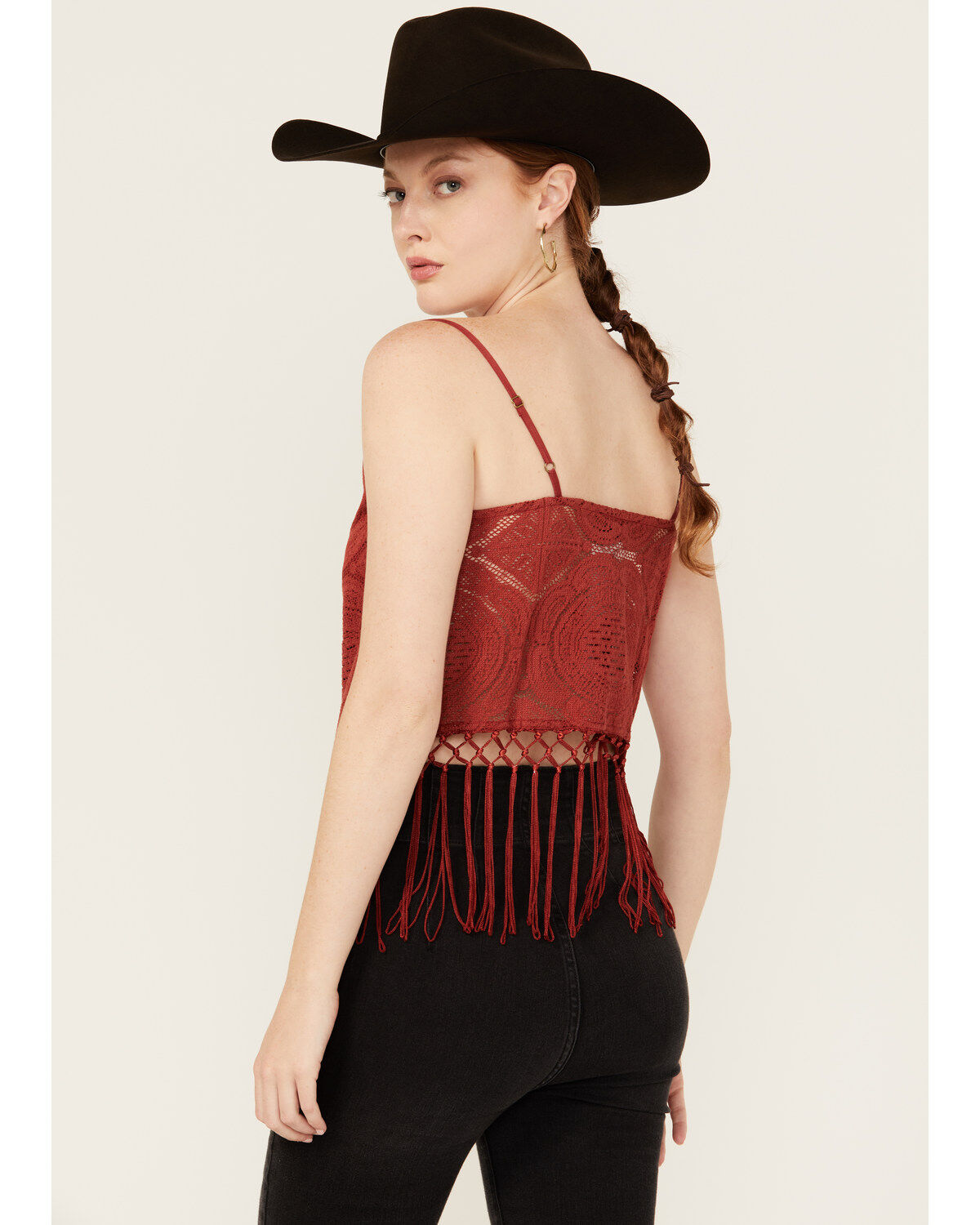 Image #4 - Rock & Roll Denim Women's Medallion Print Lurex Fringe Tank, Red, hi-res