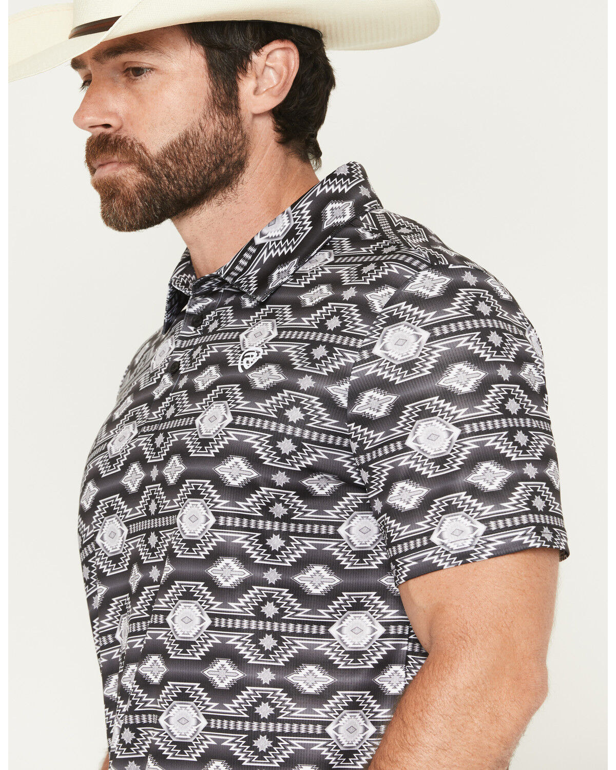 Image #2 - Rock & Roll Denim Men's Southwestern Print Short Sleeve Button-Down Stretch Polo Shirt, Black, hi-res