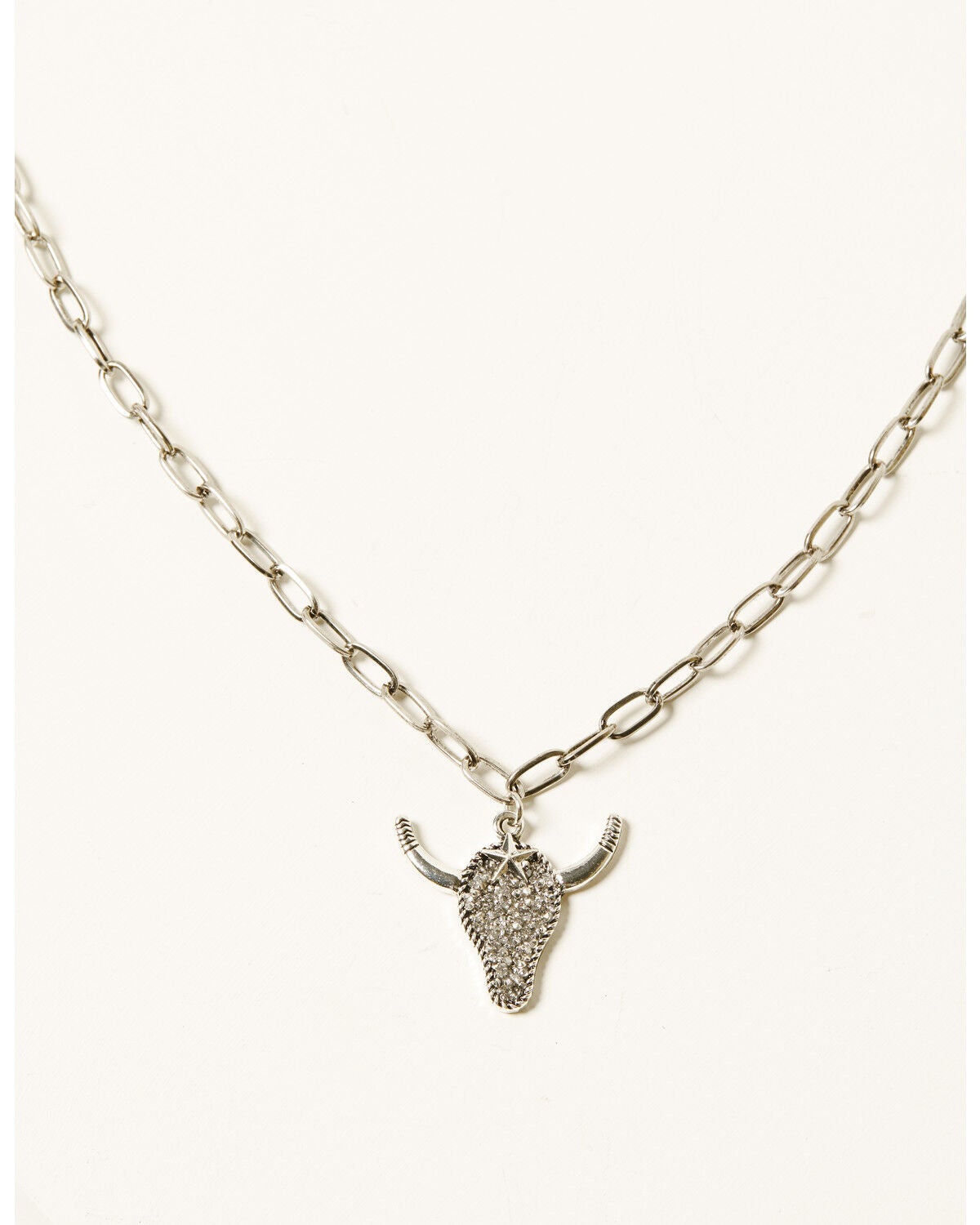 Shyanne Women's Rhinestone Steerhead Necklace, Silver, hi-res