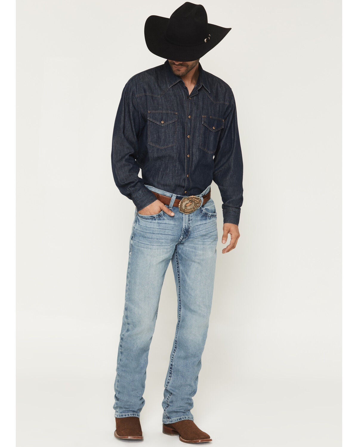 Image #1 - Ariat Men's M2 Stirling Light Wash Relaxed Fit Stretch Bootcut Denim Jeans, Blue, hi-res