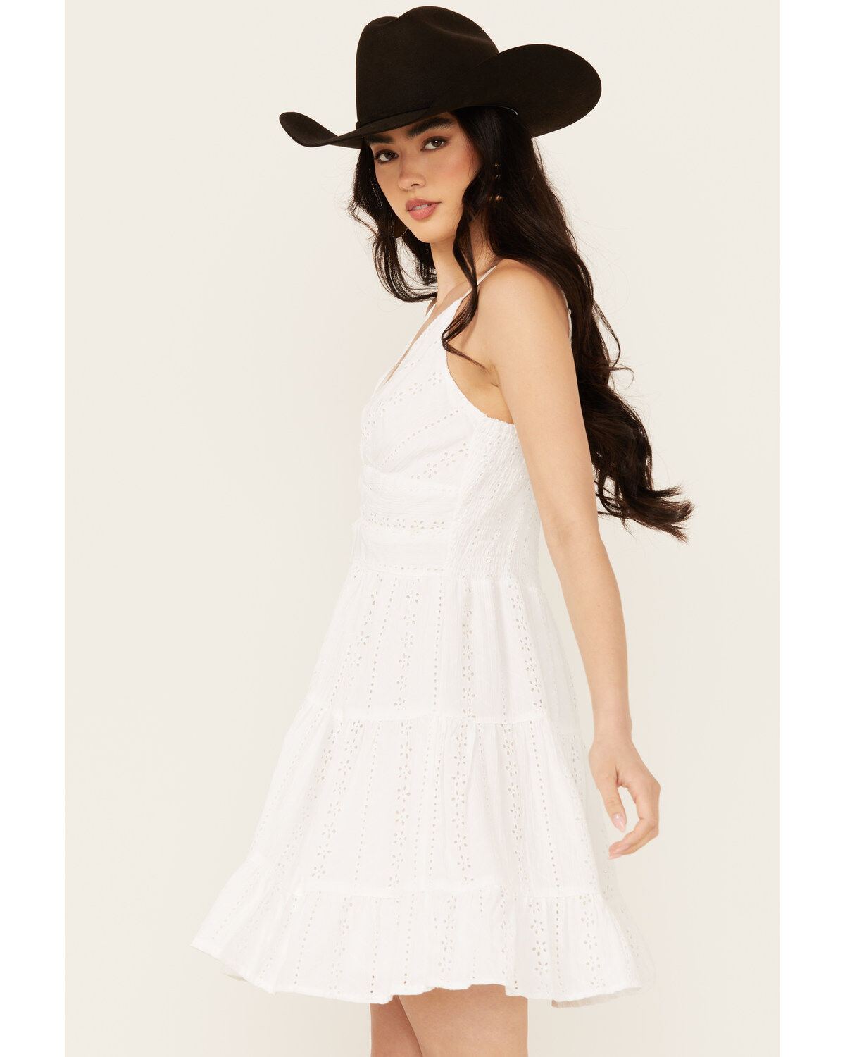 Image #2 - Angie Women's Eyelet Knot Front Mini Dress, White, hi-res