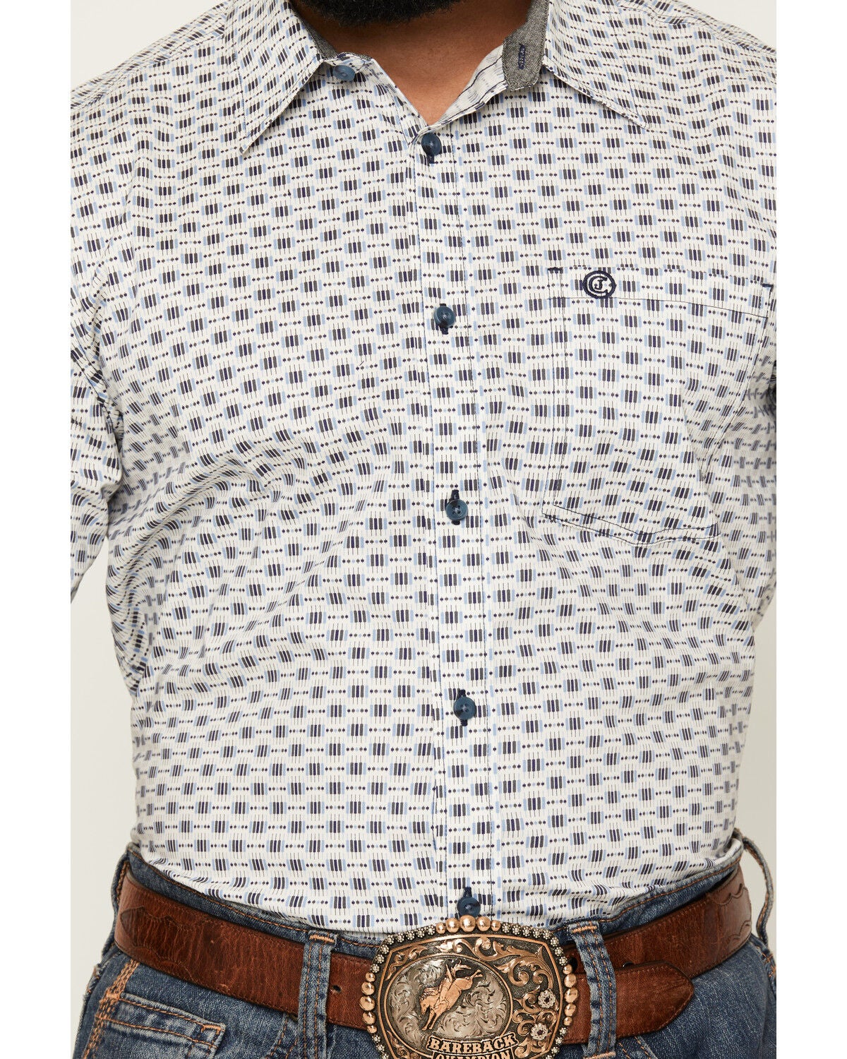 Image #3 - Cody James Men's Re Ride Geo Print Short Sleeve Button-Down Stretch Western Shirt, Ivory, hi-res