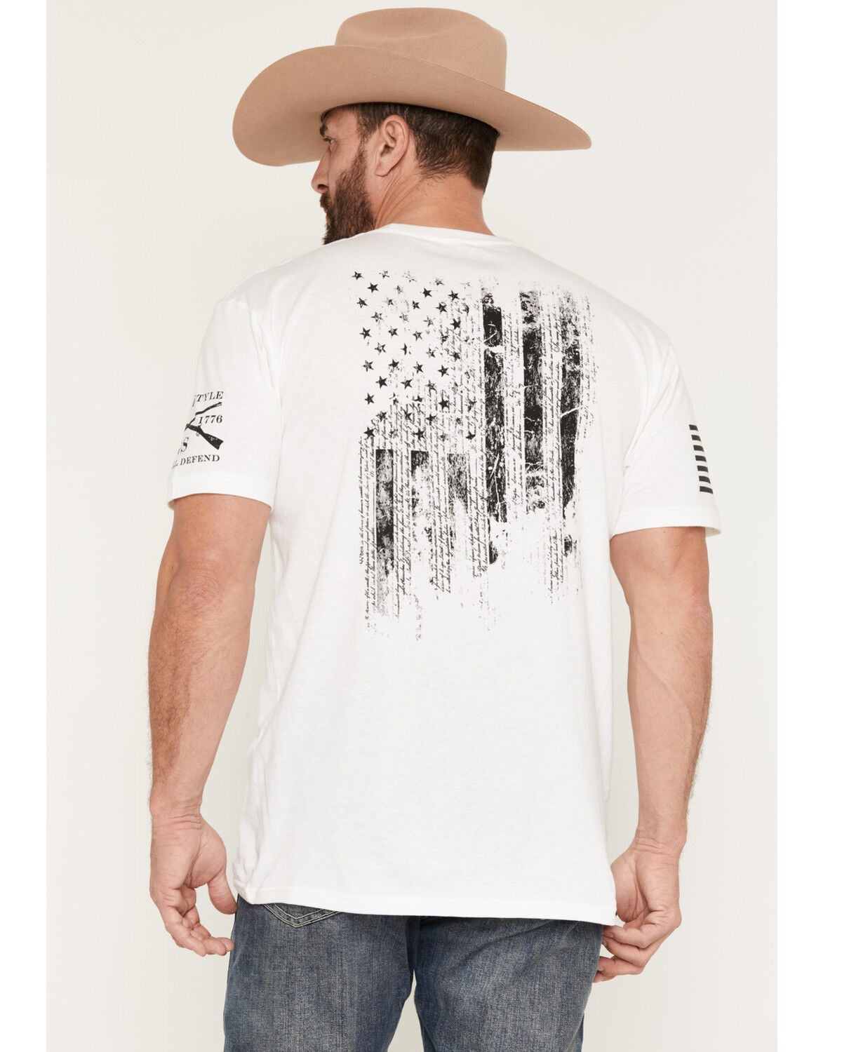 Image #1 - Grunt Style Men's 1776 Flag Short Sleeve Graphic T-Shirt - Big, White, hi-res