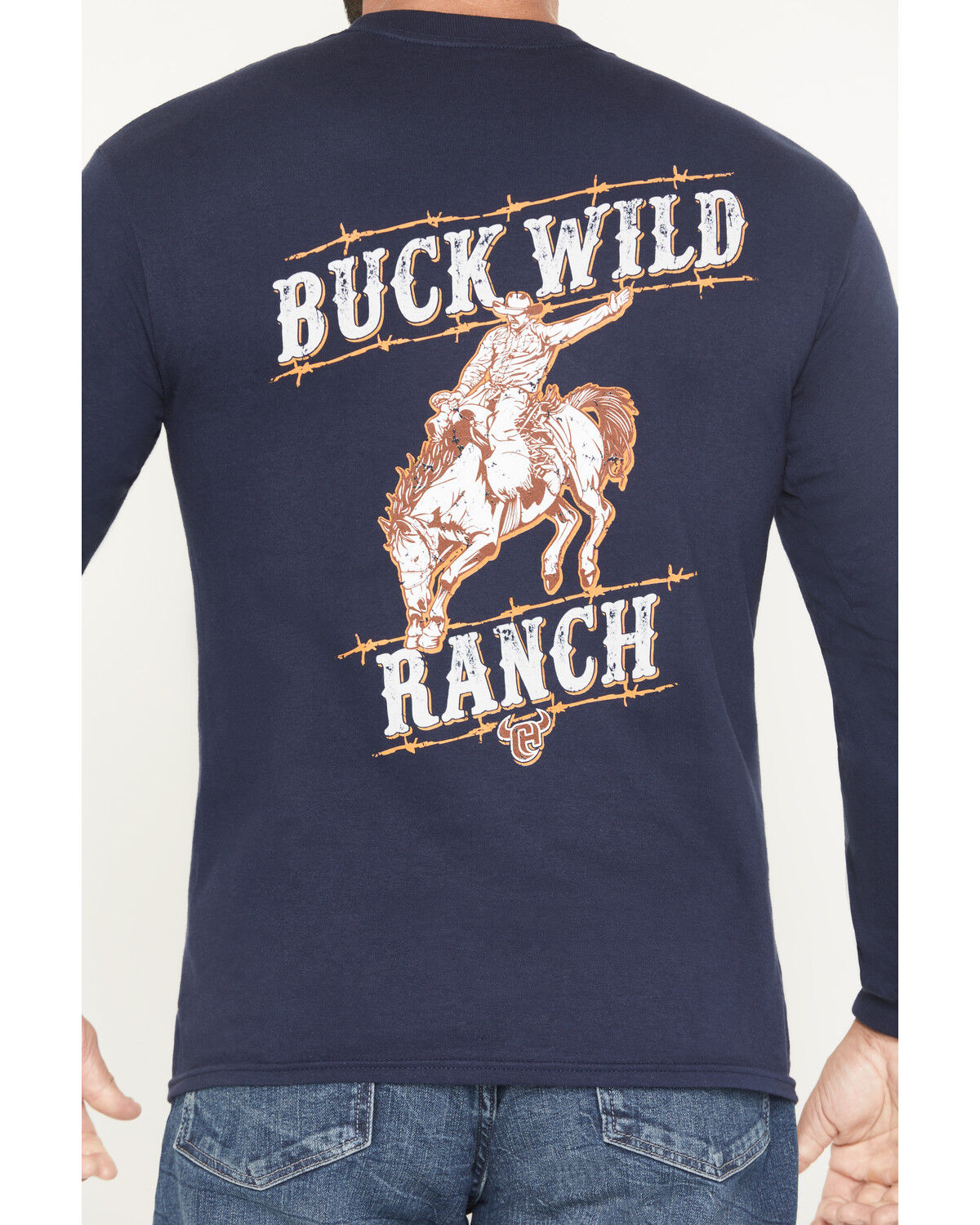 Image #4 - Cowboy Hardware Men's Buck Wild Ranch Long Sleeve Graphic T-Shirt, Navy, hi-res