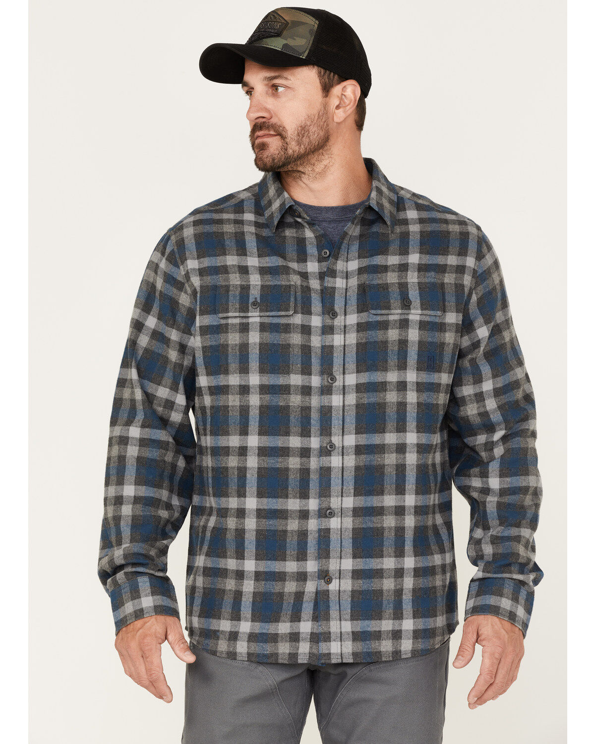 Image #1 - Brothers and Sons Men's Everyday Plaid Print Button Down Western Flannel Shirt, Blue, hi-res