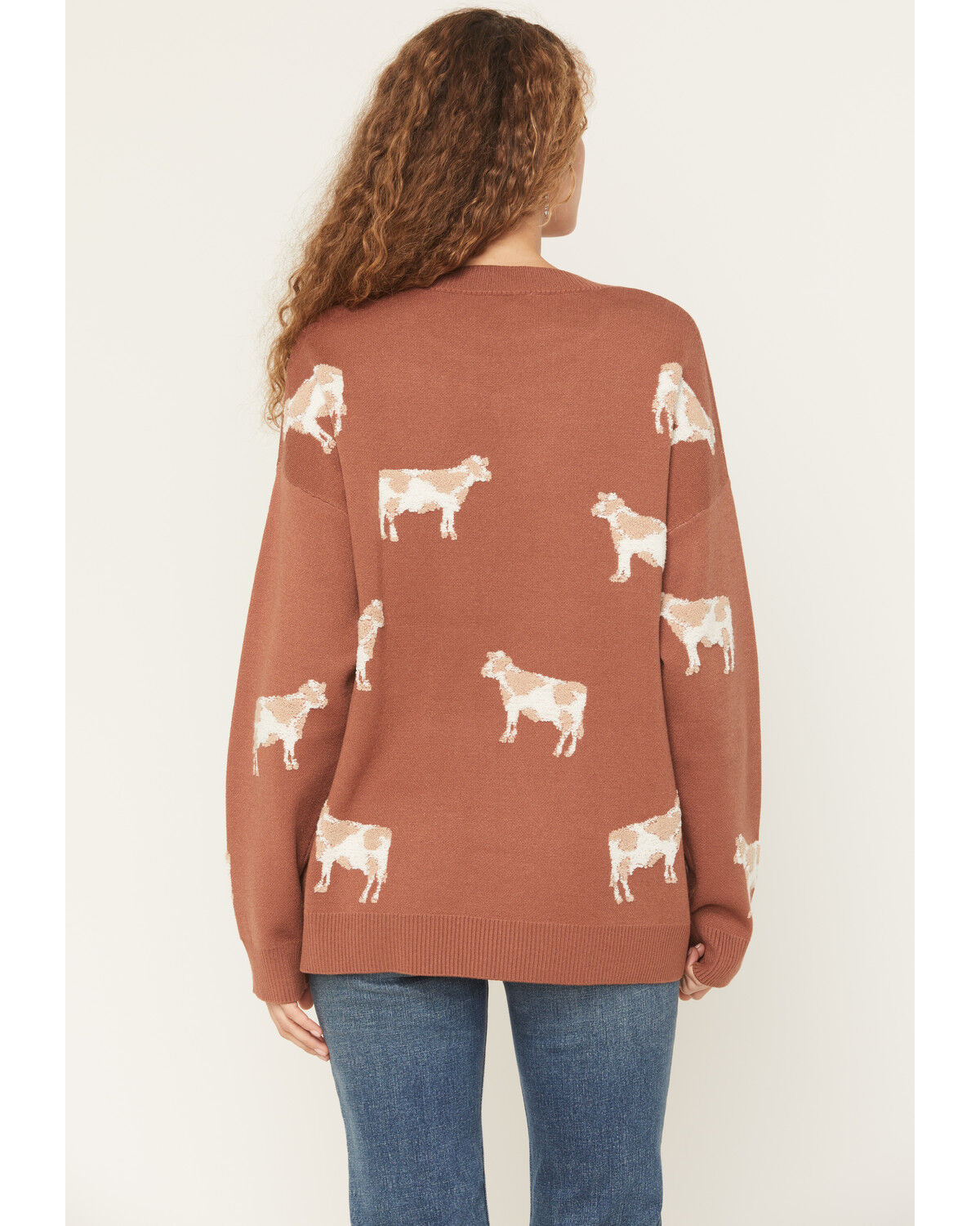 Image #4 - Originality Women's Cow Tunic Sweater, Brown, hi-res