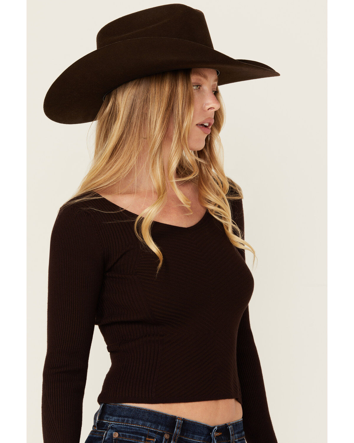 Image #2 - Shyanne Women's Ribbed Long Sleeve Sweater, Chocolate, hi-res