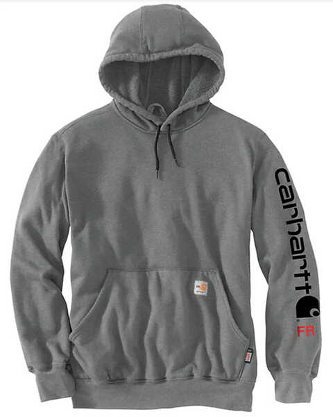 Carhartt Men's FR Midweight Logo Hooded Pullover Sweatshirt , Grey, hi-res