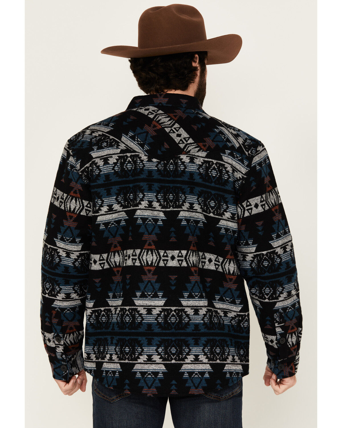 Image #4 - Cody James Men's Beacon Southwestern Print Sherpa Lined Flannel Shirt Jacket, Black, hi-res