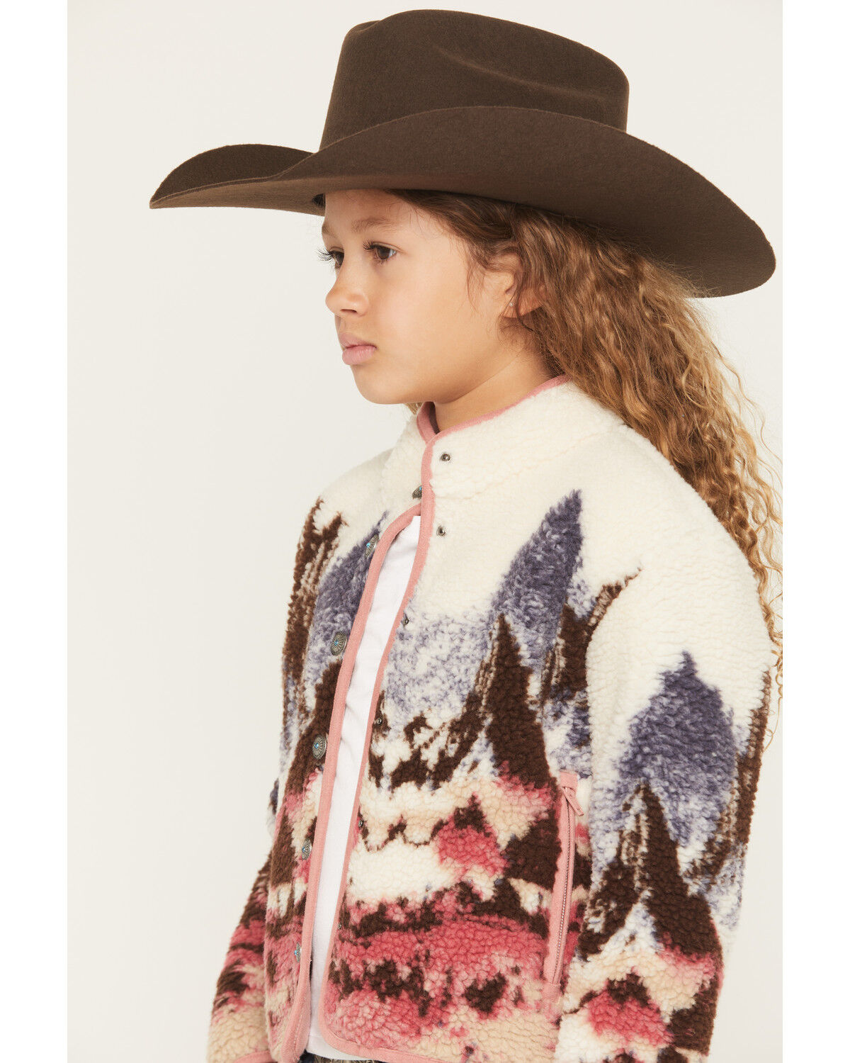 Image #2 - Shyanne Girls' Teton Snap Front Printed Sherpa Jacket, Cream, hi-res