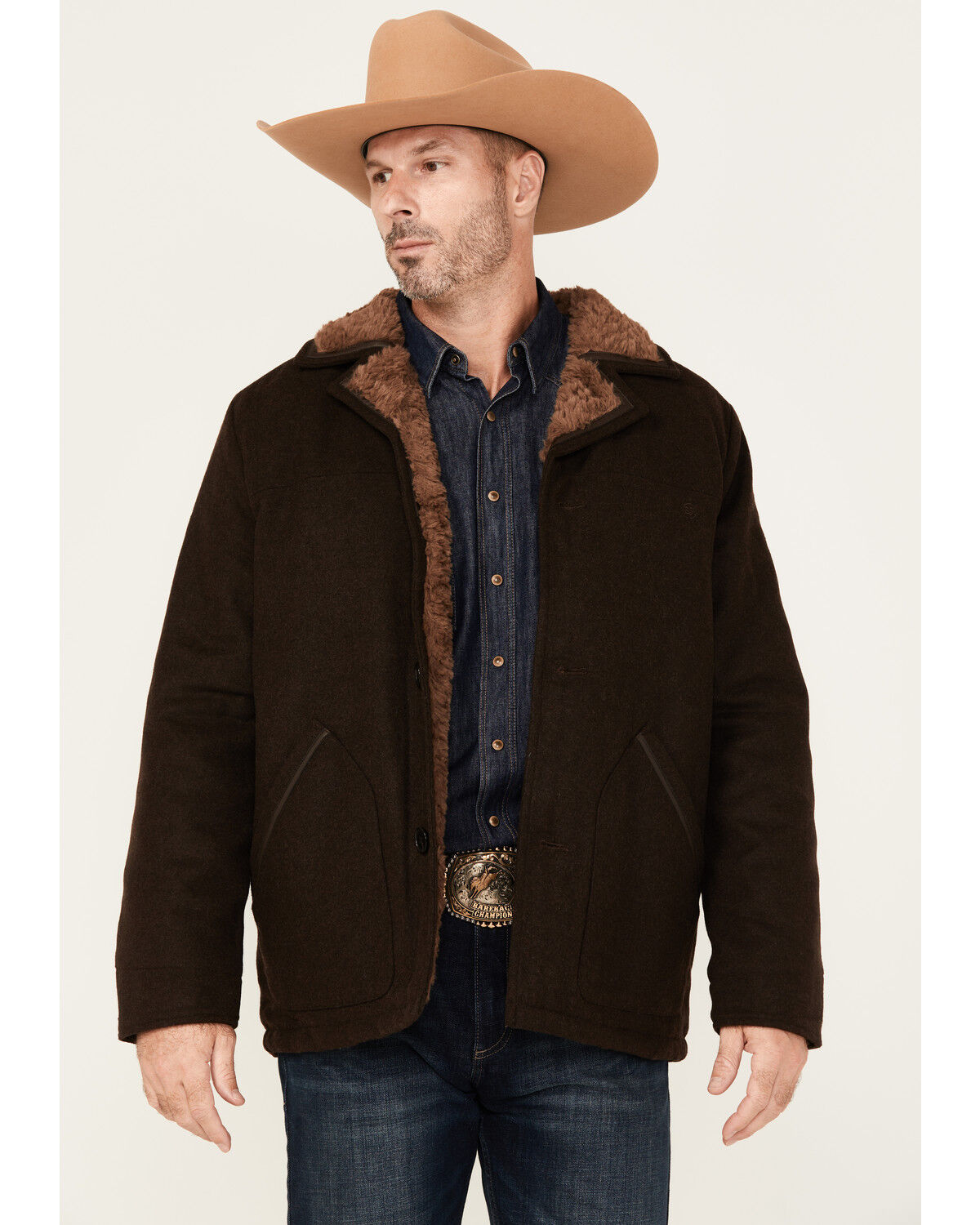 Image #1 - Blue Ranchwear Men's Atchison Heavyweight Sherpa Lined Flannel Coat, Dark Brown, hi-res