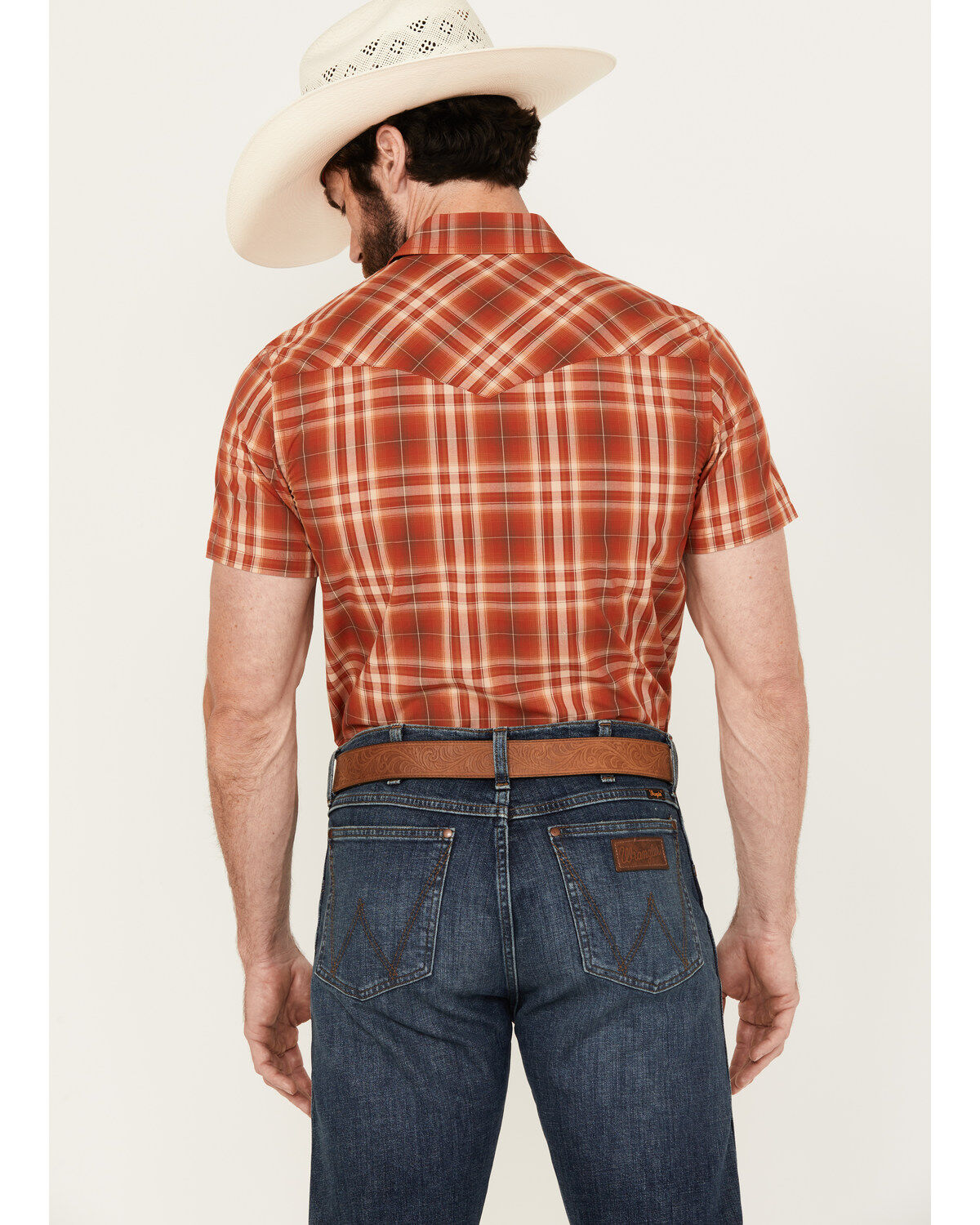 Image #4 - Pendleton Men's Frontier Plaid Print Short Sleeve Snap Western Shirt, Rust Copper, hi-res