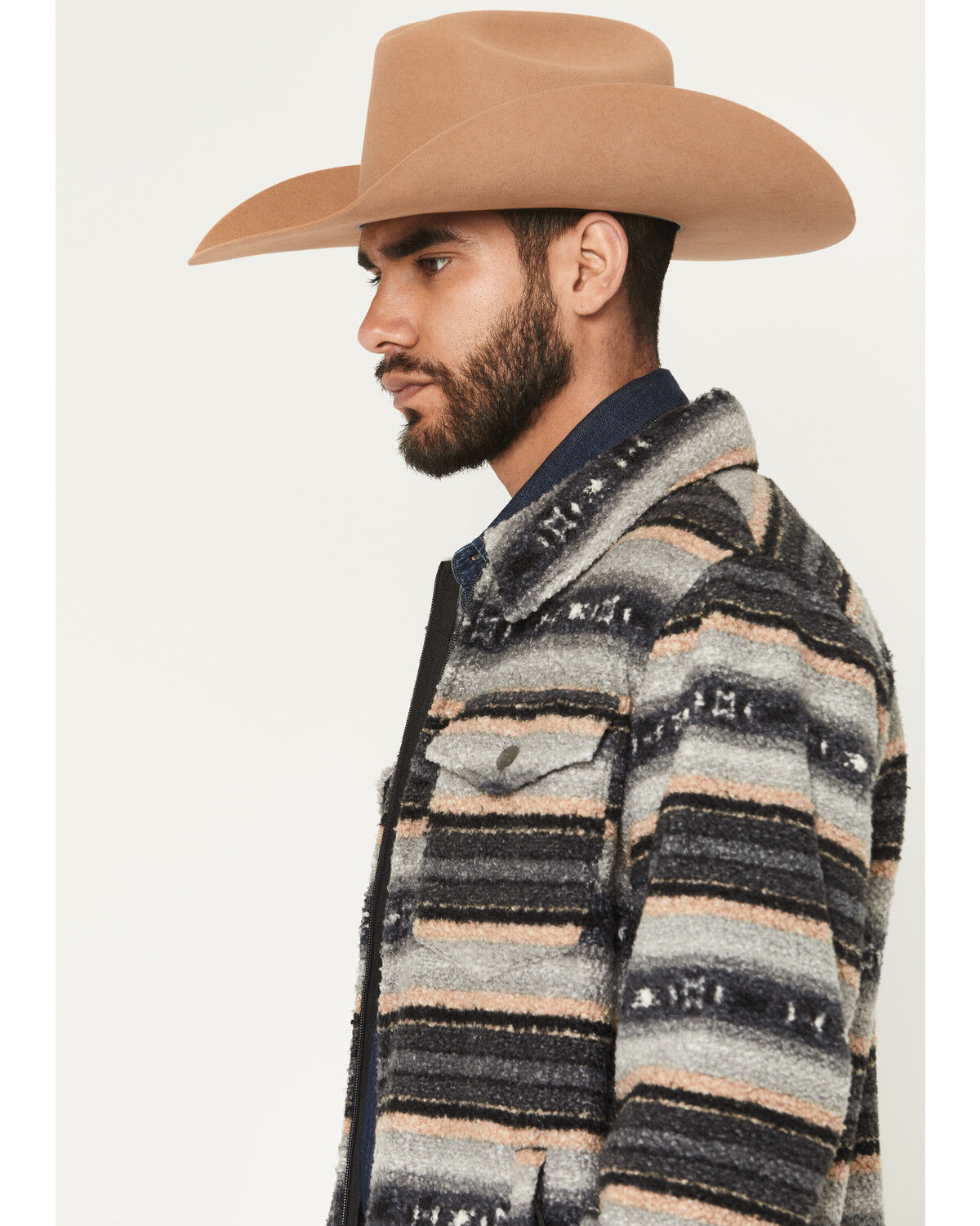 Image #2 - Panhandle Slim Men's Jicarilla Southwestern Print Berber Jacket, Grey, hi-res