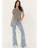 Image #1 - Wrangler Retro Women's Light Wash Mid Rise Star Print Mae Flare Jeans, , hi-res