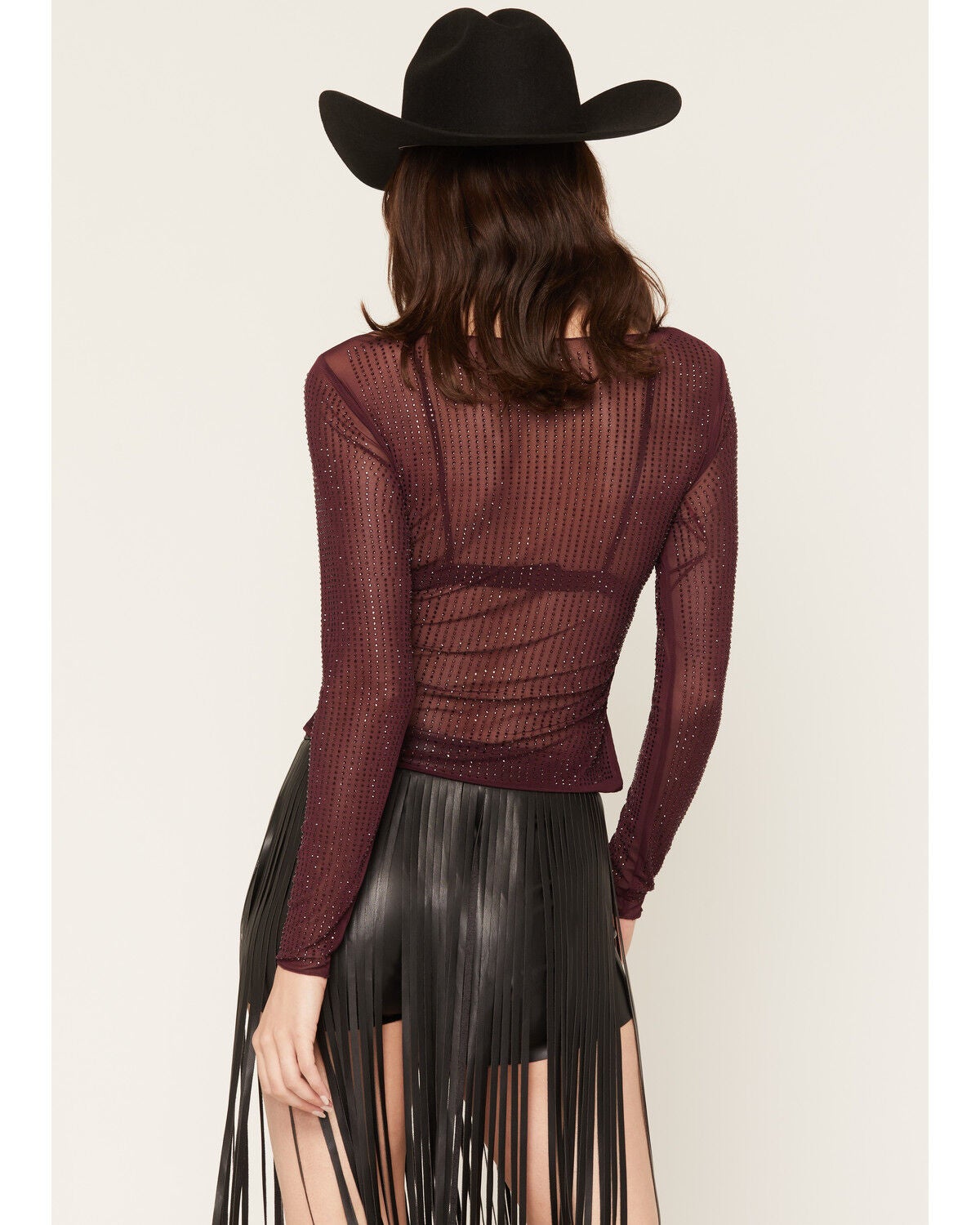 Image #4 - Idyllwind Women's Hollyhock Long Sleeve Rhinestone Top, Wine, hi-res