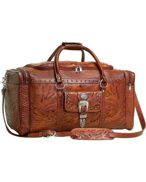 American West Fancy Zip Leather Rodeo Bag, Tan, hi-res
