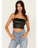 Image #1 - Beyond The Radar Women's Faux Leather Cropped Tank, Black, hi-res