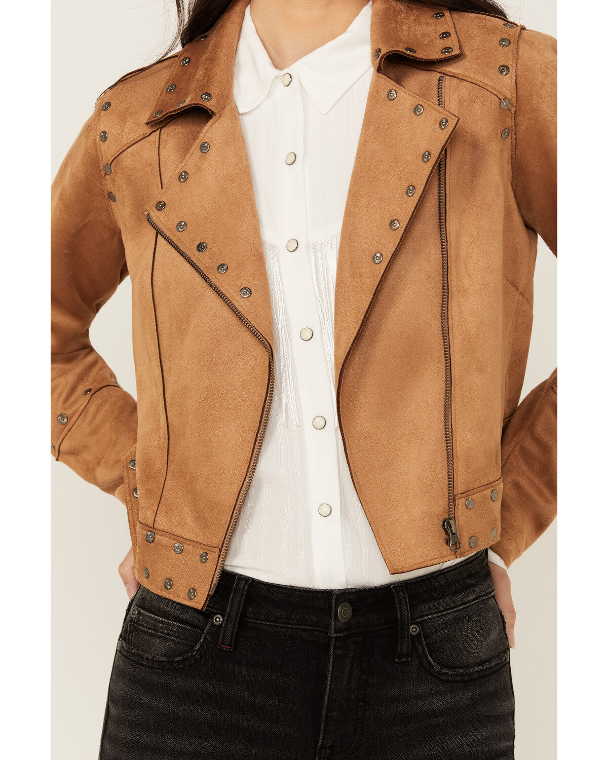 Image #3 - Idyllwind Women's Yorkshire Studded And Embroidered Moto Jacket, Tan, hi-res